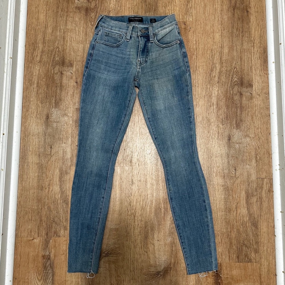 Lucky Brand | NWT Women's Ava‎ Mid Rise Blue Raw Hem Super Skinny Jeans, 00/24R